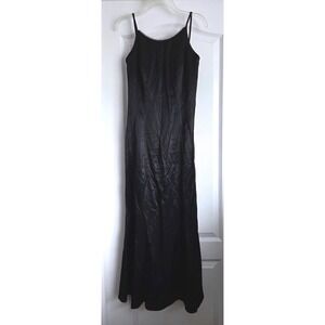 VTG Jessica McClintock Gunne Sax Black Satin Rhinestone Trim Maxi Gown Dress 7/8